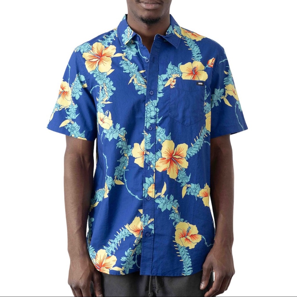 Vans Blue Floral Casual Button Down Shirt